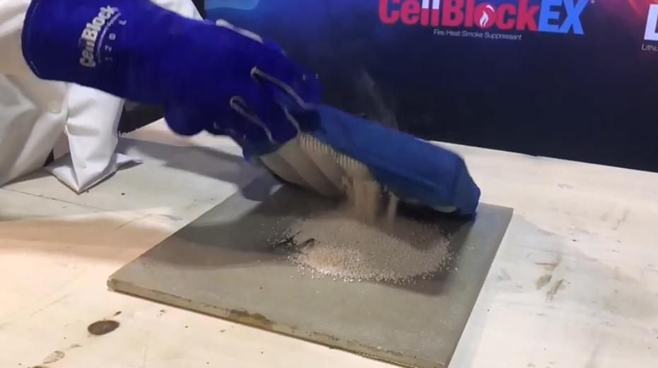 Extinguishing a cellphone fire with the CellBlock PED Pad.