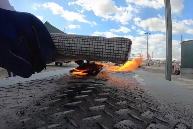 The CellBlock PED Pad suppressing a lithium ion battery fire.
